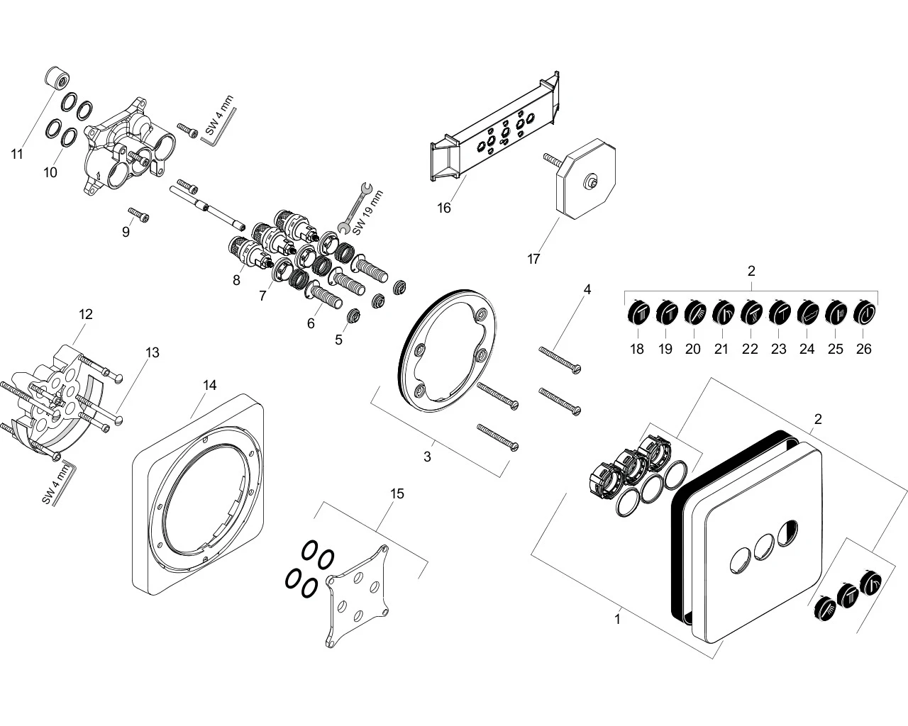 Absperrventil UP Axor ShowerSelect Fertigset 3 Verbraucher chrom