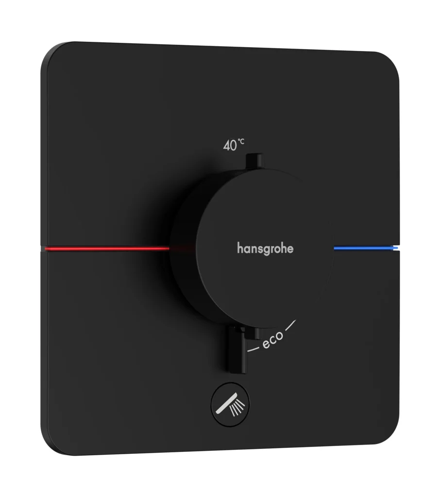 Hansgrohe ShowerSelect Comfort Q Thermostat Unterputz, Mattschwarz, 1 Verbraucher + zusätzlicher Abgang, flache Rosette, einfache Installation
