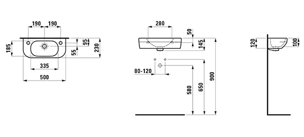 Waschtisch LUA 500x230x145 asymmetrisch Becken rechts 1 Hahnloch links mit Überlauf weiß Waschtisch LUA 500x230x145 asymmetrisch Becken rechts 1 Hahnloch links mit Überlauf weiß