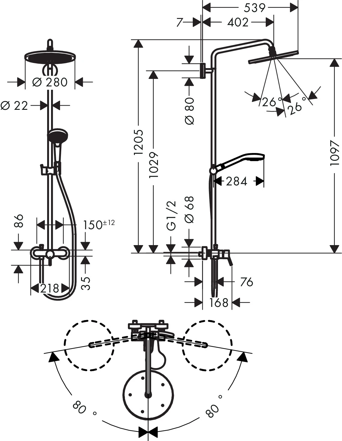 Showerpipe Croma Select S 280 Einhebelmischer chrom