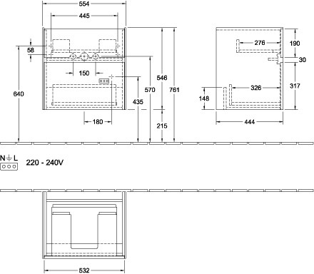 Villeroy & Boch Waschtischunterschrank „Collaro“ für Schrankwaschtisch 55,4 × 54,6 × 44,4 cm 2 Auszüge / Schubladen