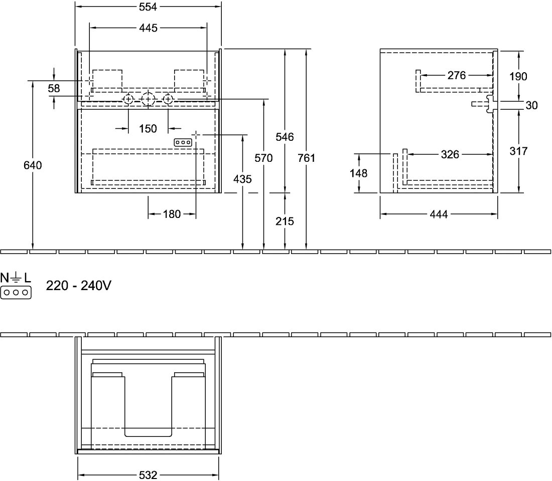 Villeroy & Boch Waschtischunterschrank „Collaro“ für Schrankwaschtisch 55,4 × 54,6 × 44,4 cm inkl. Beleuchtung Soft Closing