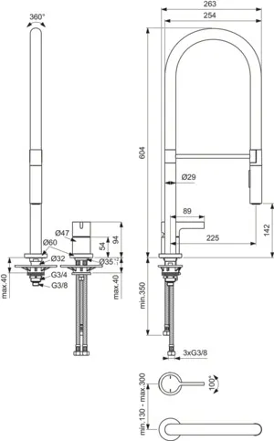 Ideal Standard Einhand-Küchenarmatur „Gusto“ Ausladung 225 mm