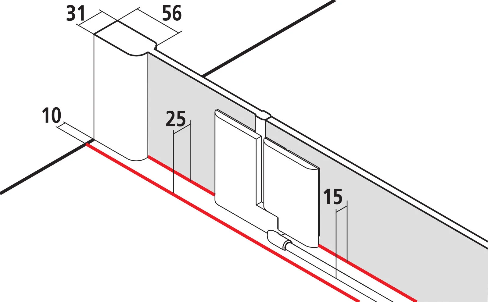 PASA XP PXP55 Viertelkreis-Duschkabine (Pendeltüren mit Festfeldern), Höhe 2000 mm, Wanneneinbaumaß 880-910 mm, Breitenverstellmaß 870-900 mm, Glasaußenkante 855-885 mm, Farbe Silber Mattglanz, Glas ESG Klar