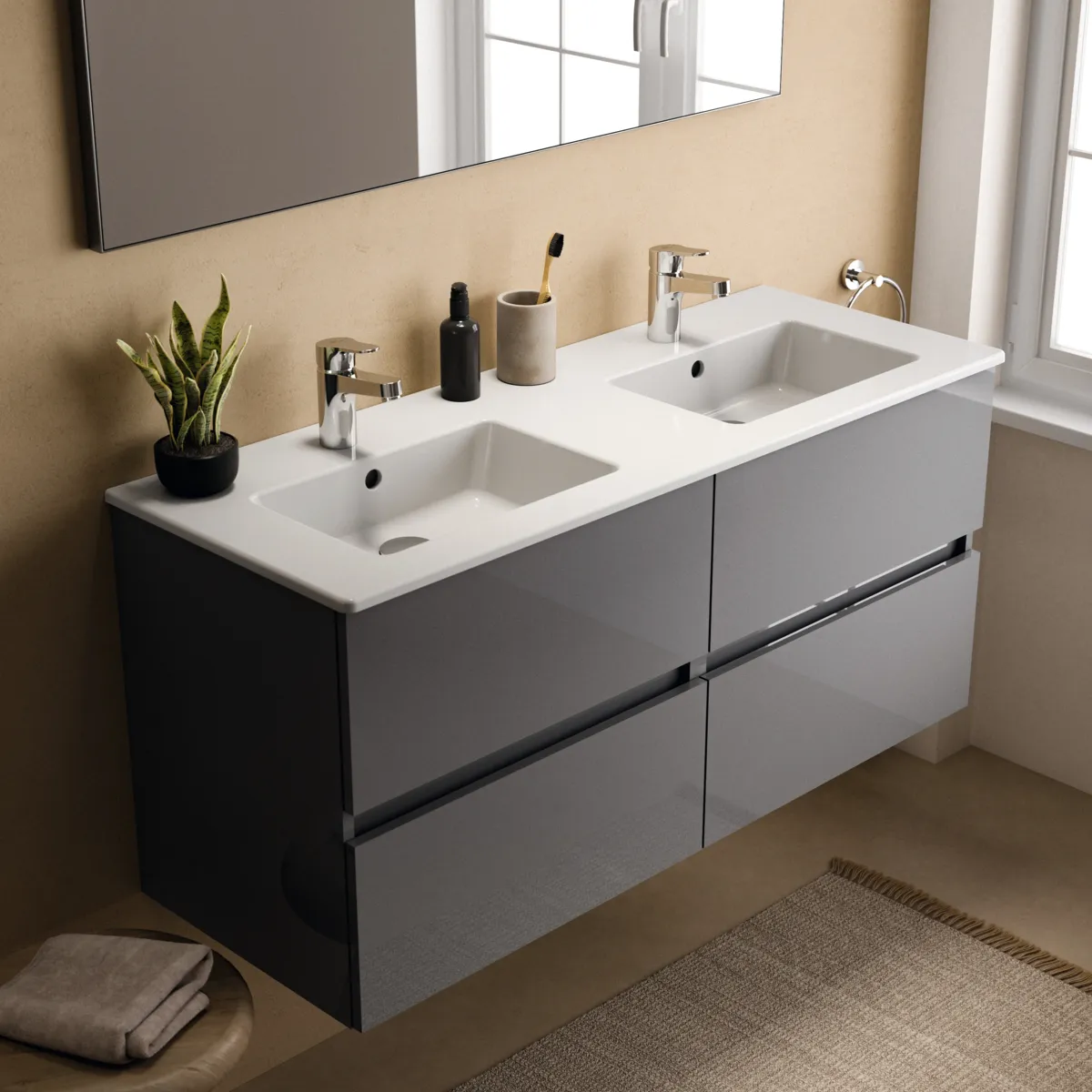 Ideal Standard Waschtischunterschrank „Eurovit+“ 120 × 55 × 44 cm Hochglanz grau lackiert