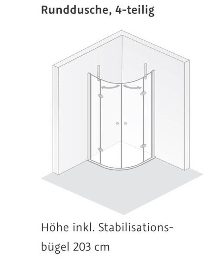 HSK teilgerahmte Runddusche Radius 550 4-teilig „Premium Classic“ Glas Mattierung mittig (65 cm), Profile Pergamon, H: 2000 mm HSK teilgerahmte Runddusche Radius 550 4-teilig „Premium Classic“ Glas Mattierung mittig (65 cm), Profile Pergamon, H: 2000 mm