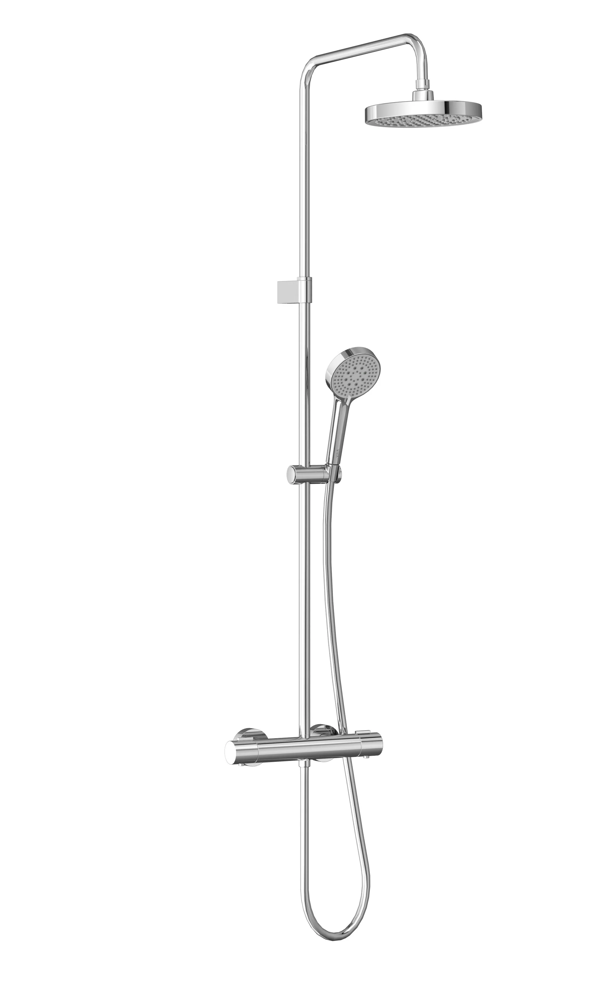 Base Round Thermostat-Duschsystem mit Kopf- und Handbrause Wandmontage Chrom