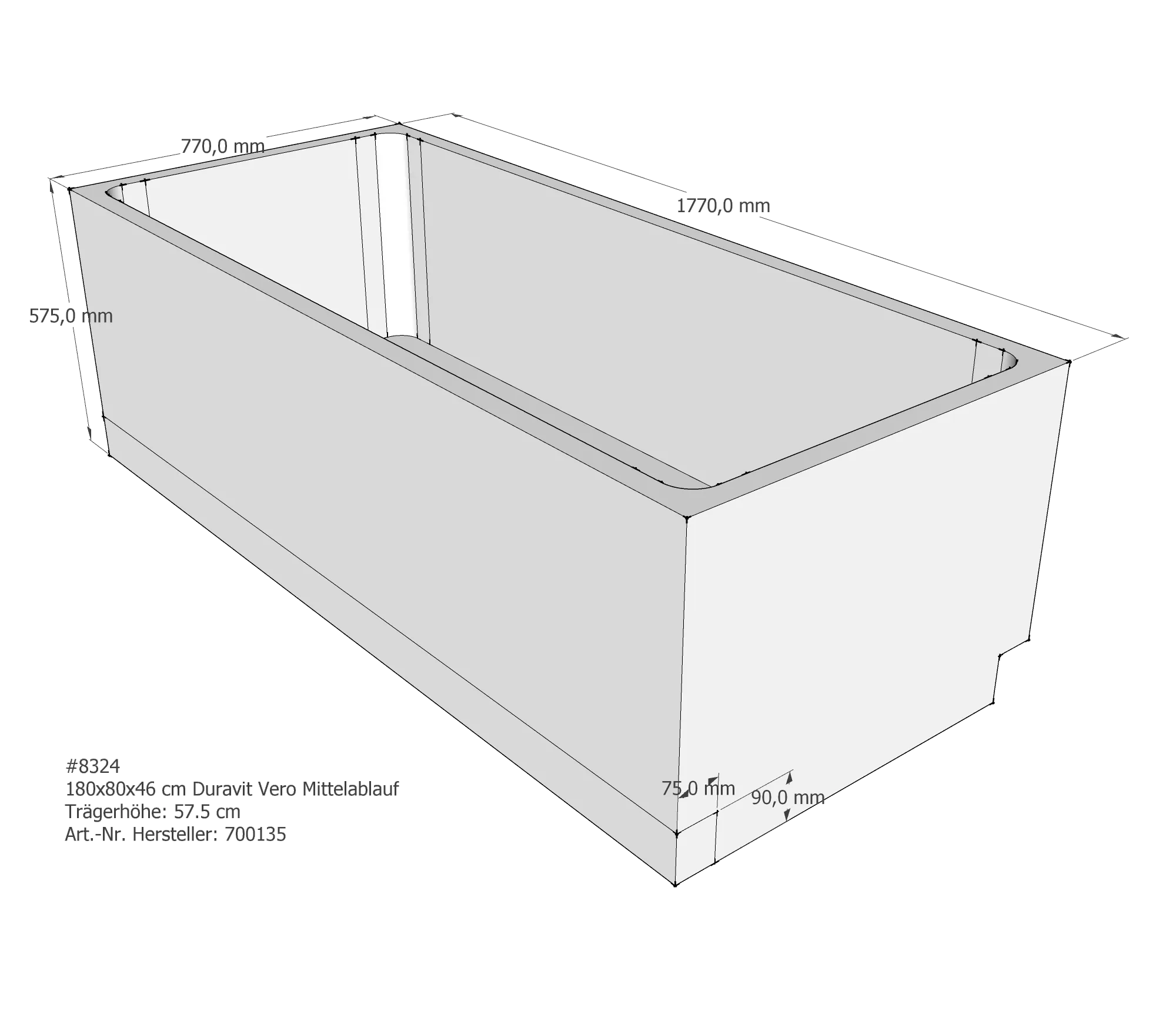 Badewannenträger für Duravit Vero 180 × 80 × 46 cm Badewannenträger für Duravit Vero 180 × 80 × 46 cm