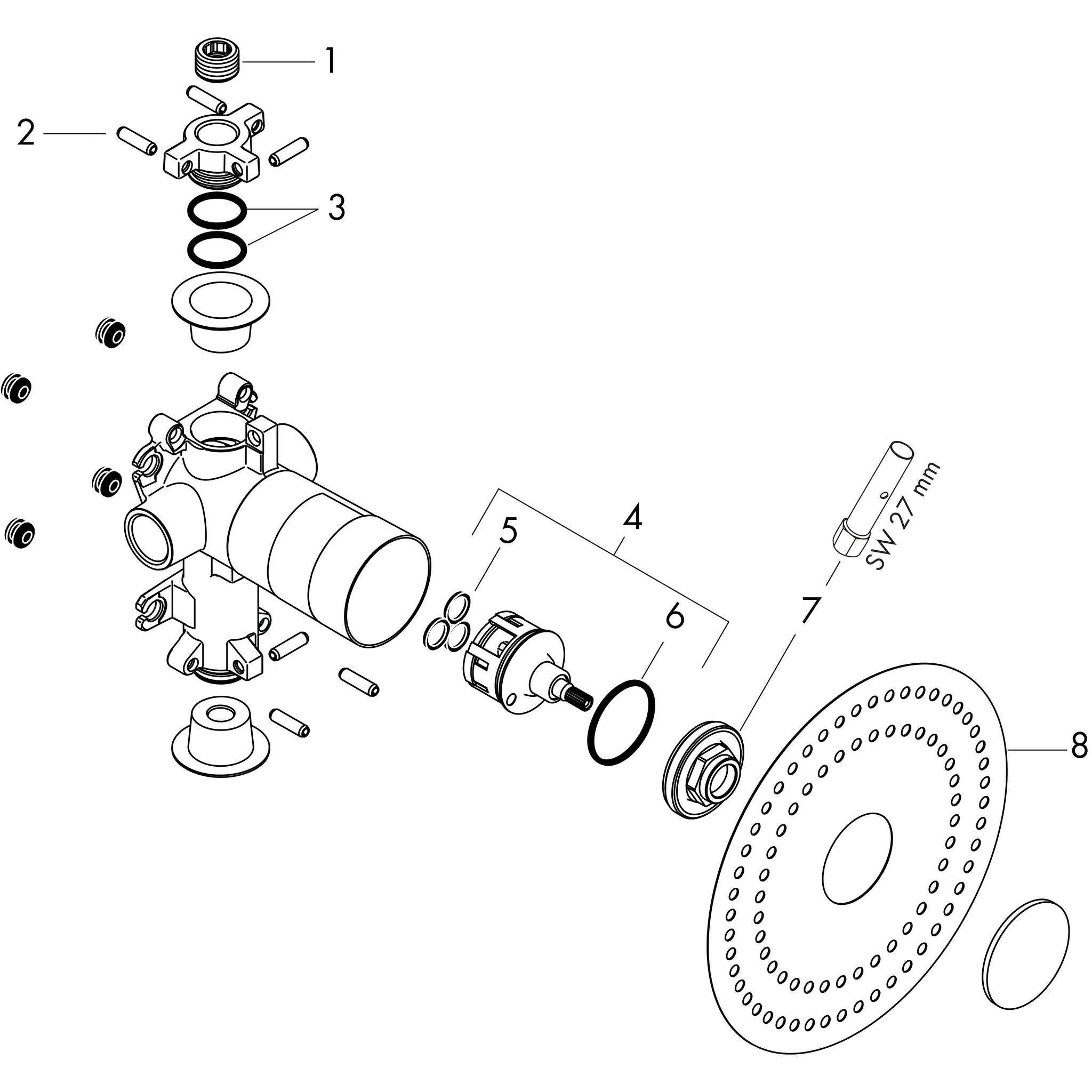 Ab- und Umstellventil Trio Axor Citterio E Grundkörper Ab- und Umstellventil Trio Axor Citterio E Grundkörper