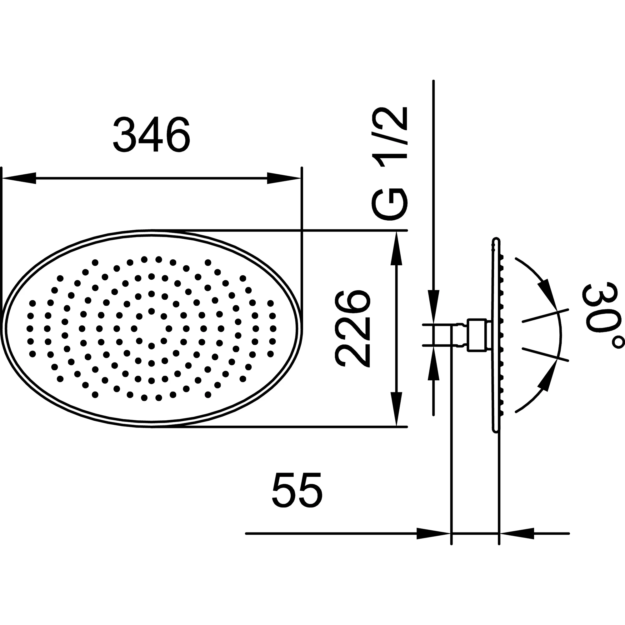 Kopfbrause 226 x 346mm, Edelstahl, verchromt Oval Ohne Brausenarm Mit RubiClean Selbstreinigender Strahlformer Verkalkungsarm Durchfluss/Geräuschgruppe: 11.5 l/min (3 bar) / IIZ Kopfbrause 226 x 346mm, Edelstahl, verchromt Oval Ohne Brausenarm Mit RubiClean Selbstreinigender Strahlformer Verkalkungsarm Durchfluss/Geräuschgruppe: 11.5 l/min (3 bar) / IIZ
