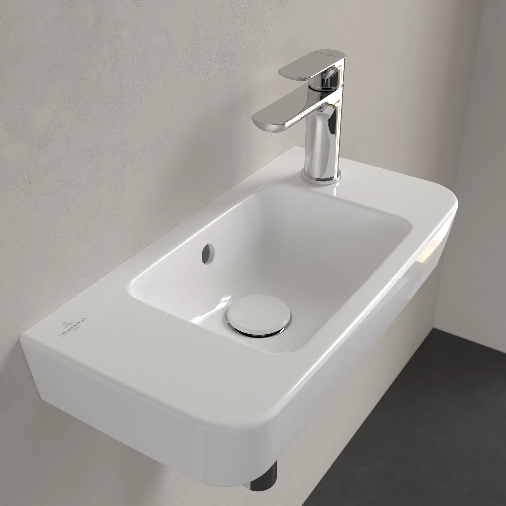 Villeroy & Boch Handwaschbecken „O.novo“ Compact 500 × 250 × 145 mm, für Becken mittig, mit Hahnlochbohrung, Hahnlochposition rechts in Weiß Alpin Villeroy & Boch Handwaschbecken „O.novo“ Compact 500 × 250 × 145 mm, für Becken mittig, mit Hahnlochbohrung, Hahnlochposition rechts in Weiß Alpin