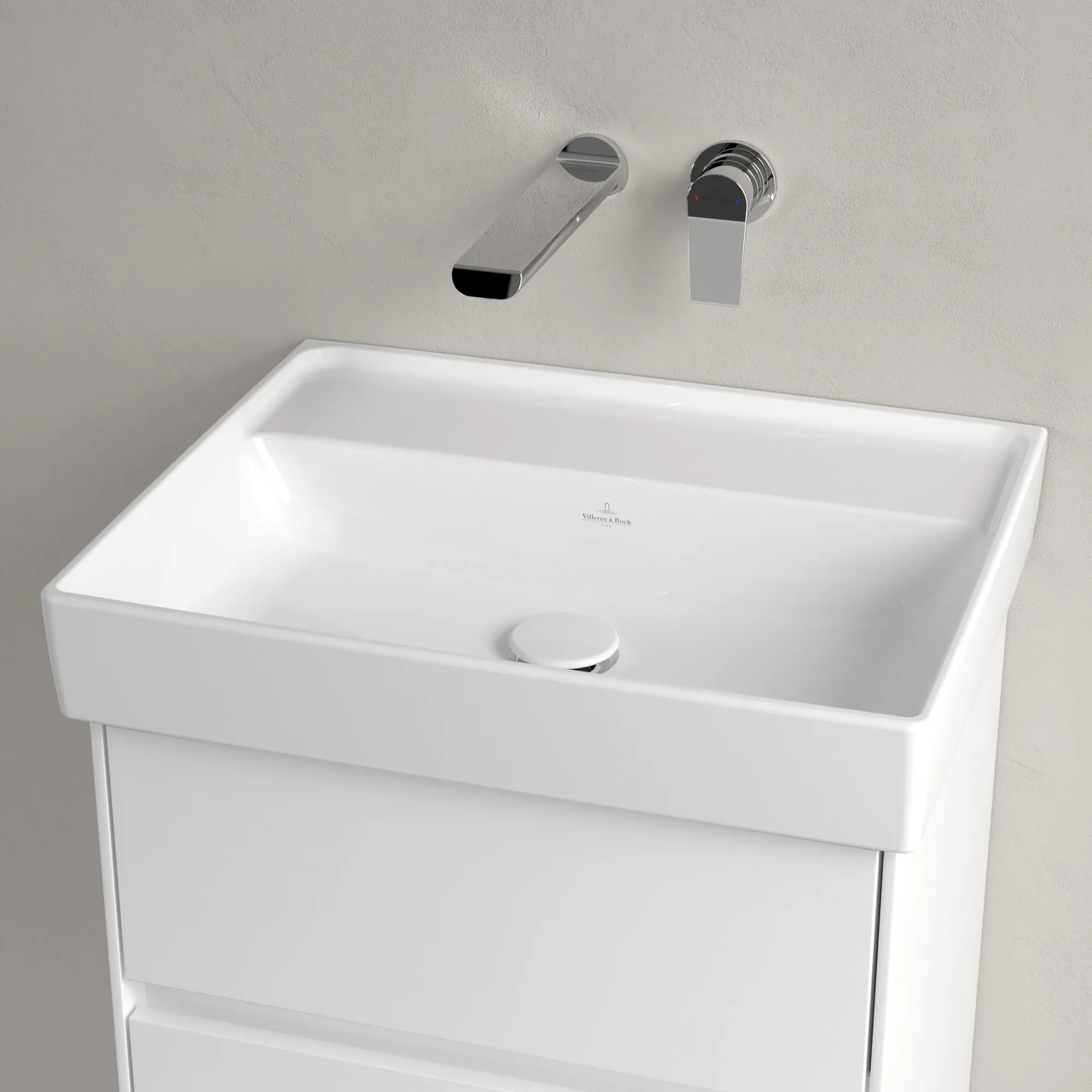 Villeroy & Boch Wandwaschtisch aus TitanCeram „Collaro“ 550 × 440 × 160 mm, ohne Hahnlochbohrung in Weiß Alpin Villeroy & Boch Wandwaschtisch aus TitanCeram „Collaro“ 550 × 440 × 160 mm, ohne Hahnlochbohrung in Weiß Alpin