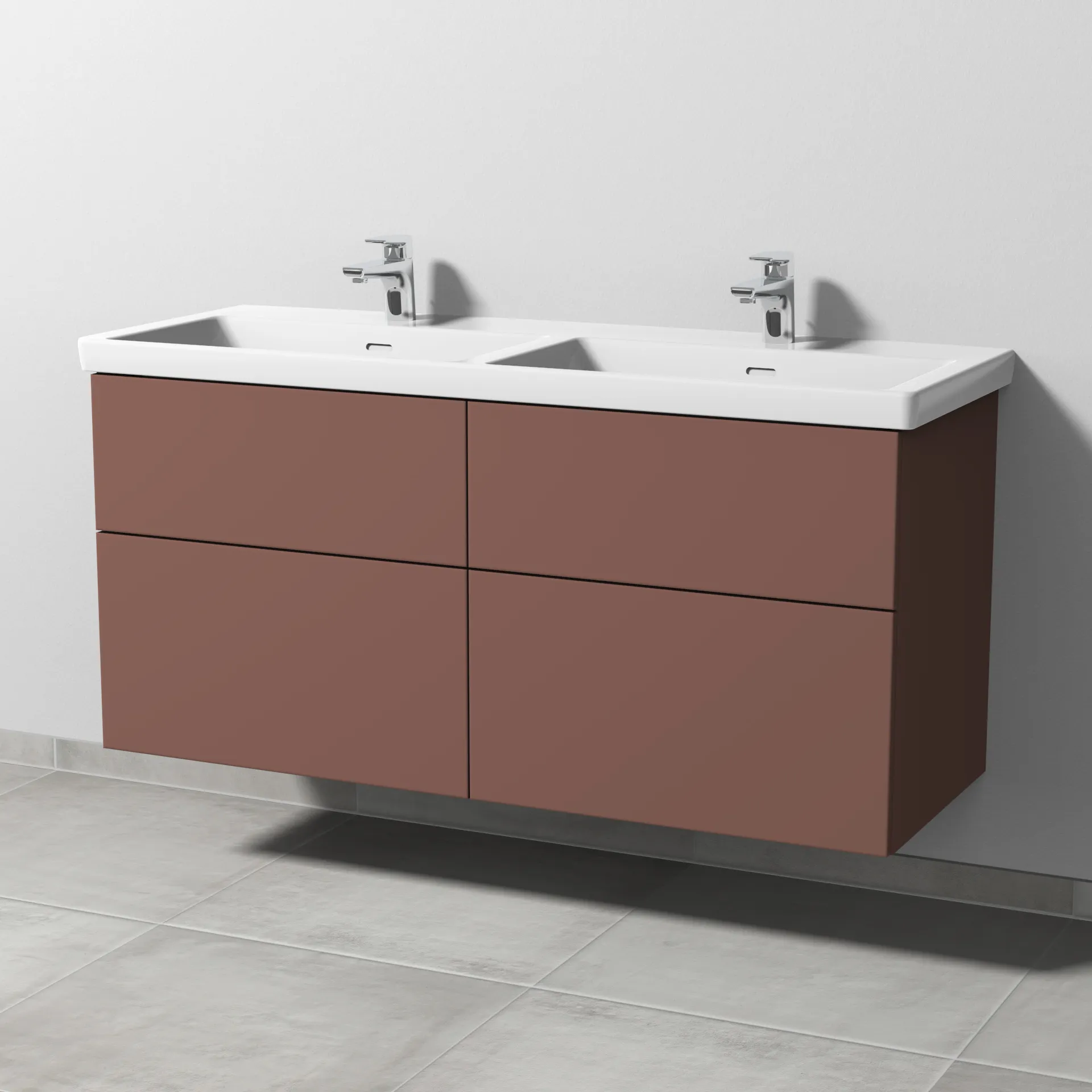 Sanipa Waschtischunterschrank „3way“ 1255 × 588 × 462 mm in Wine-Red, Becken links und rechts