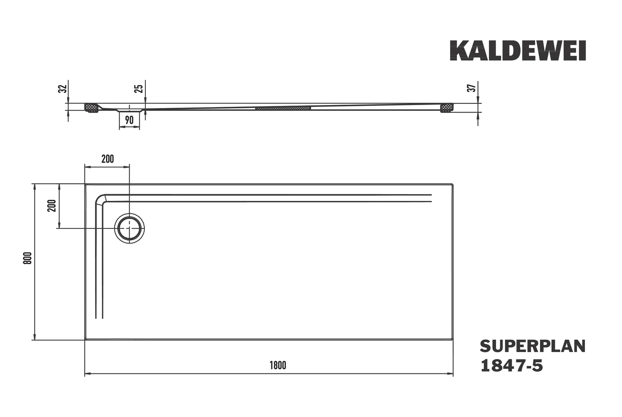 Kaldewei SUPERPLAN Duschfläche extraflach, 800x1800 mm, cool grey 90, Invisible Grip, Eckablauf, 37 mm Aufbauhöhe Kaldewei SUPERPLAN Duschfläche extraflach, 800x1800 mm, cool grey 90, Invisible Grip, Eckablauf, 37 mm Aufbauhöhe