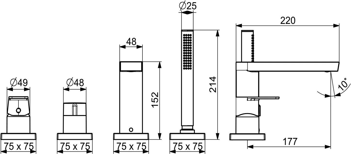 HansaSTELA Wannenarmatur Einhebelmischer Fertigmontageset für Wanne/Brause HansaSTELA 5730 Rosette eckig Chrom