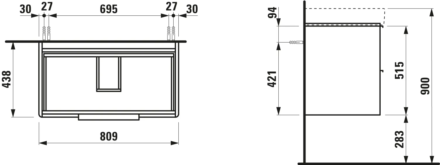 Waschtischunterbau BASE für PRO S 438x809x515 2 Schubladen mit Griff aluminium eloxiert für Waschtisch H813965 weiß matt Waschtischunterbau BASE für PRO S 438x809x515 2 Schubladen mit Griff aluminium eloxiert für Waschtisch H813965 weiß matt