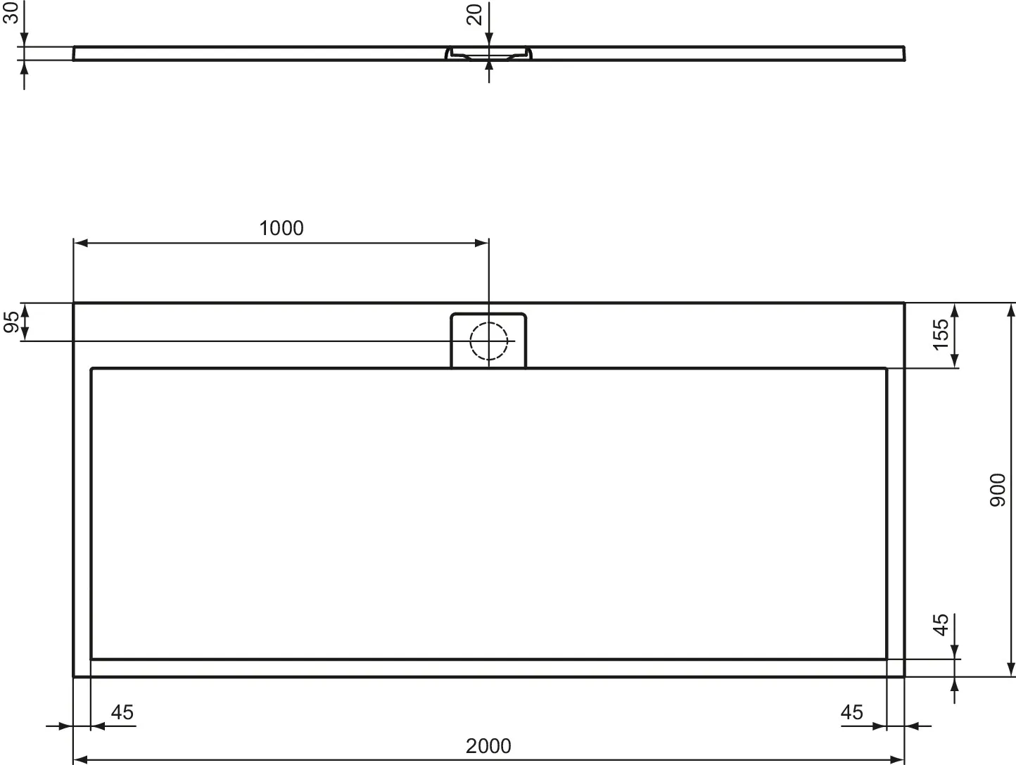 Ideal Standard Duschwanne „UltraFlatSi.life“ 90 × 200 cm in Carraraweiß