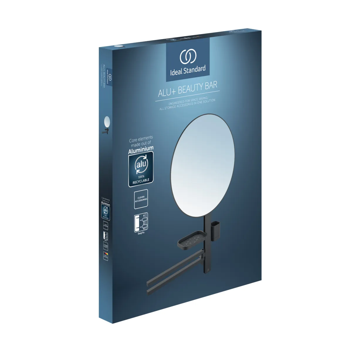 Ideal Standard Beauty Bar Accessoires-Kombination Alu+ L800 mit Spiegel Durchmesser 500mm Silk Black Ideal Standard Beauty Bar Accessoires-Kombination Alu+ L800 mit Spiegel Durchmesser 500mm Silk Black