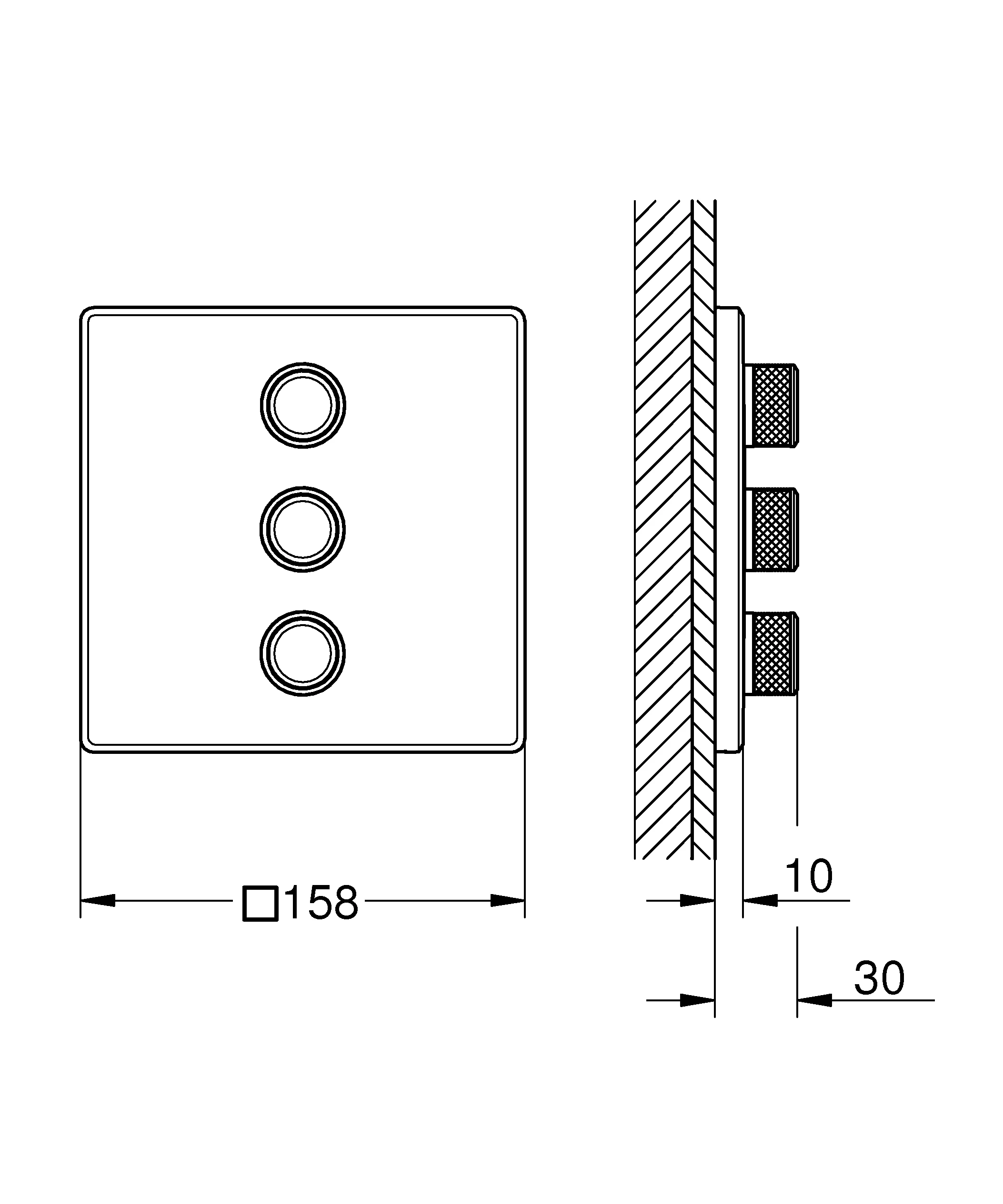 3-fach Unterputzventil Grohtherm SmartControl 29127, Fertigmontageset für Rapido SmartBox, Wandrosette eckig, chrom