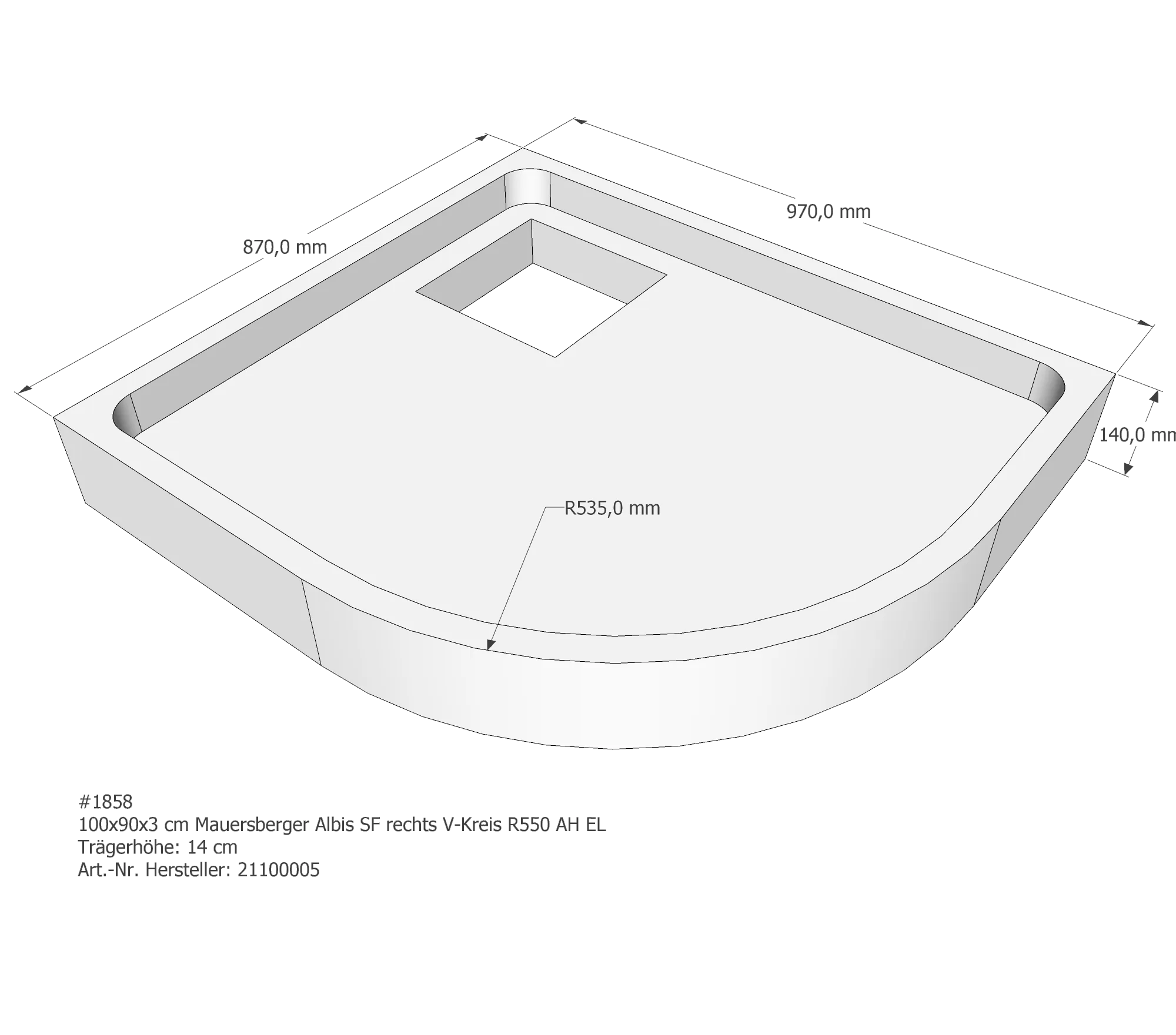 Duschwannenträger passend für Mauersberger Albis rechts 100 × 90 × 3 cm