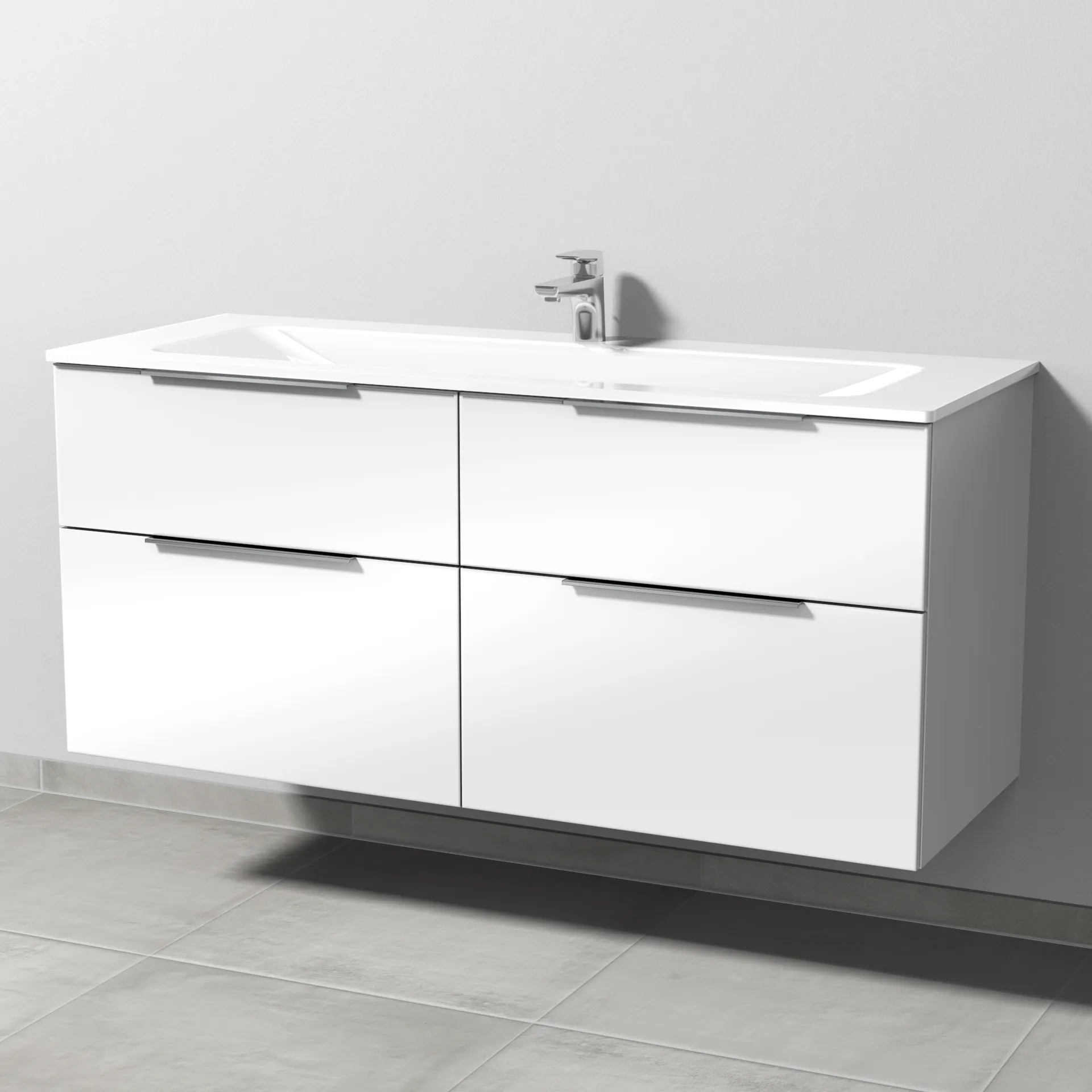 Sanipa Glas-Waschtisch-Set mit Waschtischunterschrank „3way“ 130 × 48,7 × 58,2 cm in Weiß (glanz)