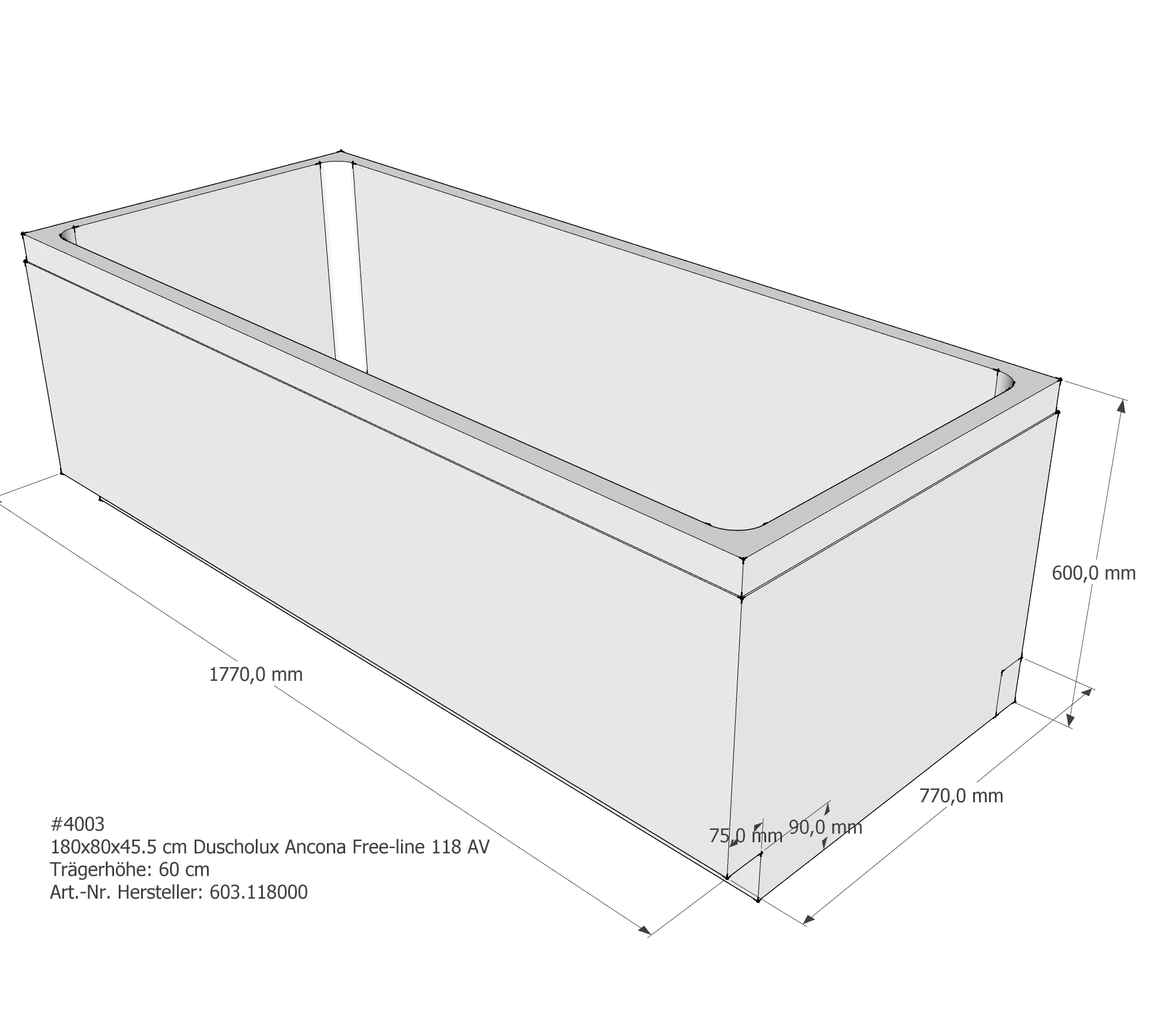 Badewannenträger für Duscholux Ancona Free-line 118 180 × 80 × 45,5 cm