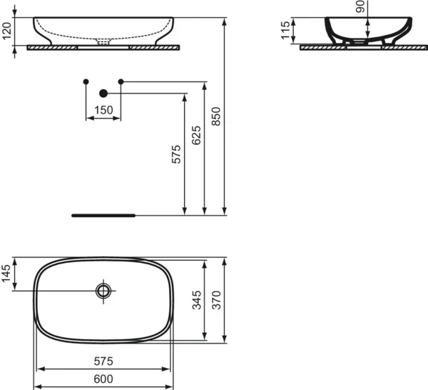 Ideal Standard Schale i.life B ohne Hahnloch ohne Überlauf, 600x370x120mm, Weiß Ideal Standard Schale i.life B ohne Hahnloch ohne Überlauf, 600x370x120mm, Weiß