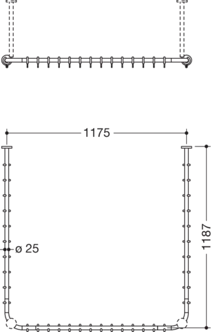 HEWI Duschvorhangstange „System 900“ 120 × 124,5 cm