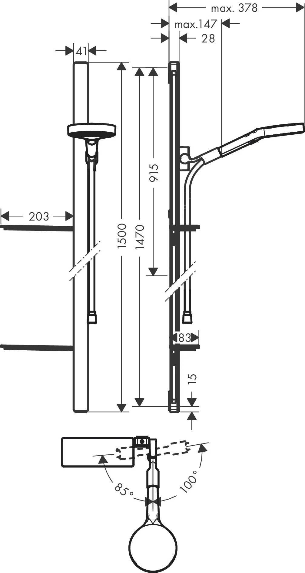 Hansgrohe Rainfinity Brauseset 130 3jet mit 150 cm Brausestange und Ablagen in Chrom