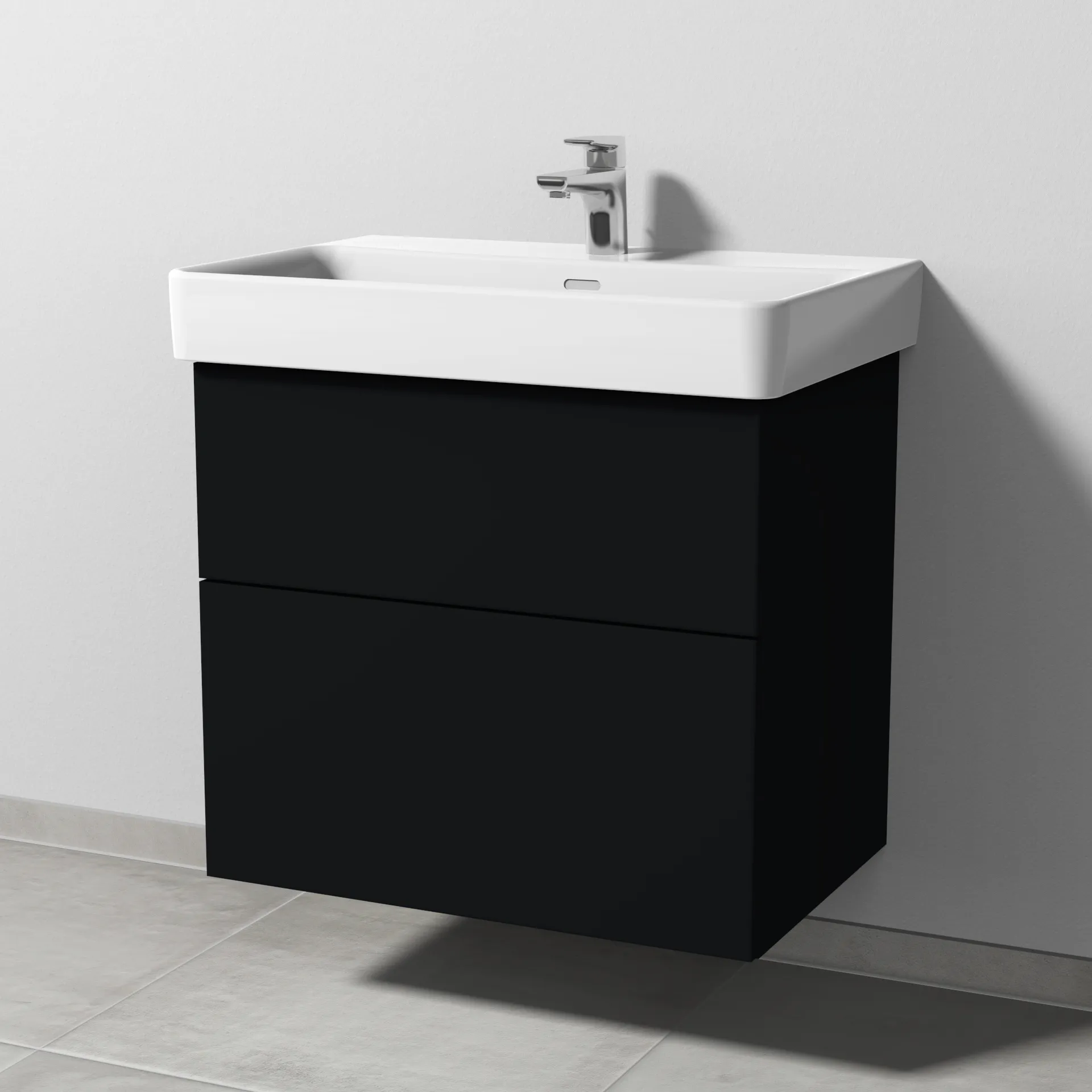 Sanipa Waschtischunterschrank „3way“ passend zu Keramik-Waschtische Pro S von Laufen 650 × 593 × 437 mm in Schwarz (matt), Becken mittig