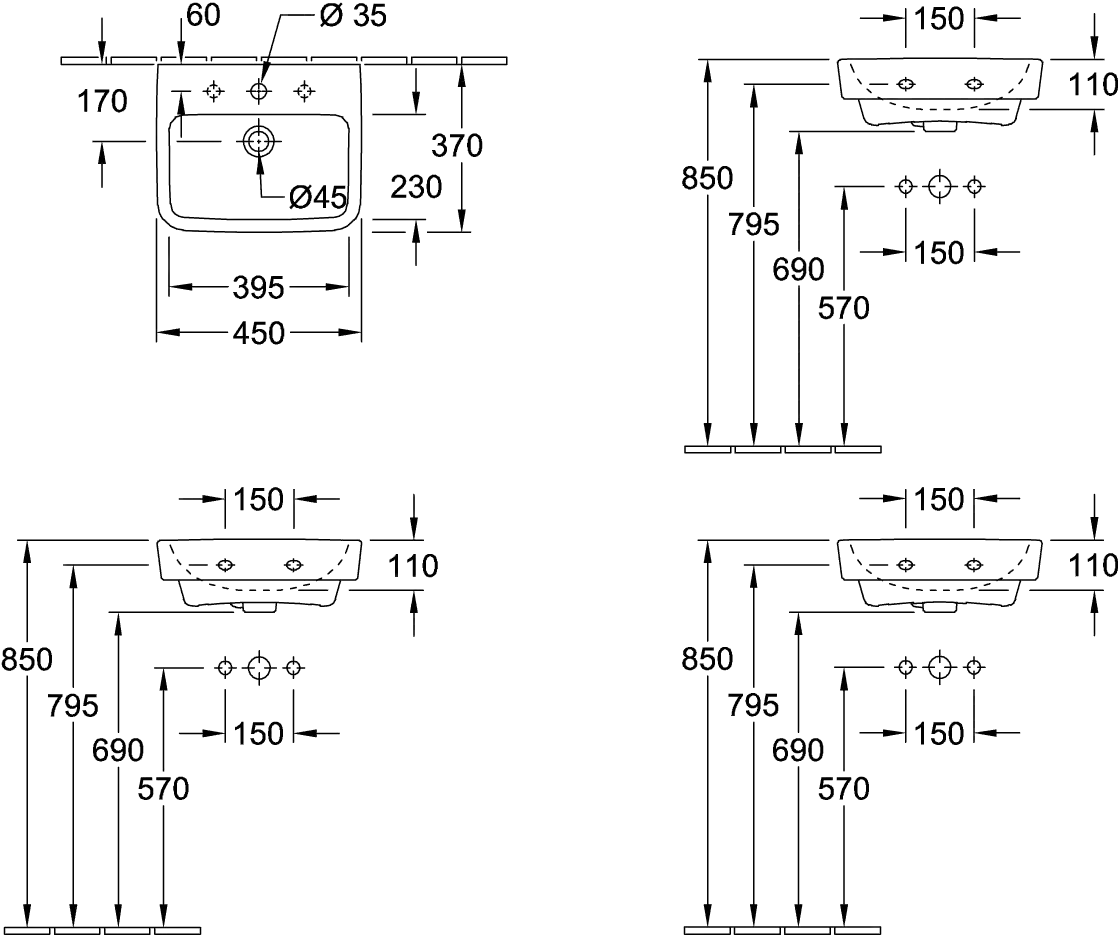 Villeroy & Boch Handwaschbecken „O.novo“ 450 × 370 × 160 mm, für Becken mittig, mit Hahnlochbohrung, Hahnlochposition mittig in Weiß Alpin Villeroy & Boch Handwaschbecken „O.novo“ 450 × 370 × 160 mm, für Becken mittig, mit Hahnlochbohrung, Hahnlochposition mittig in Weiß Alpin