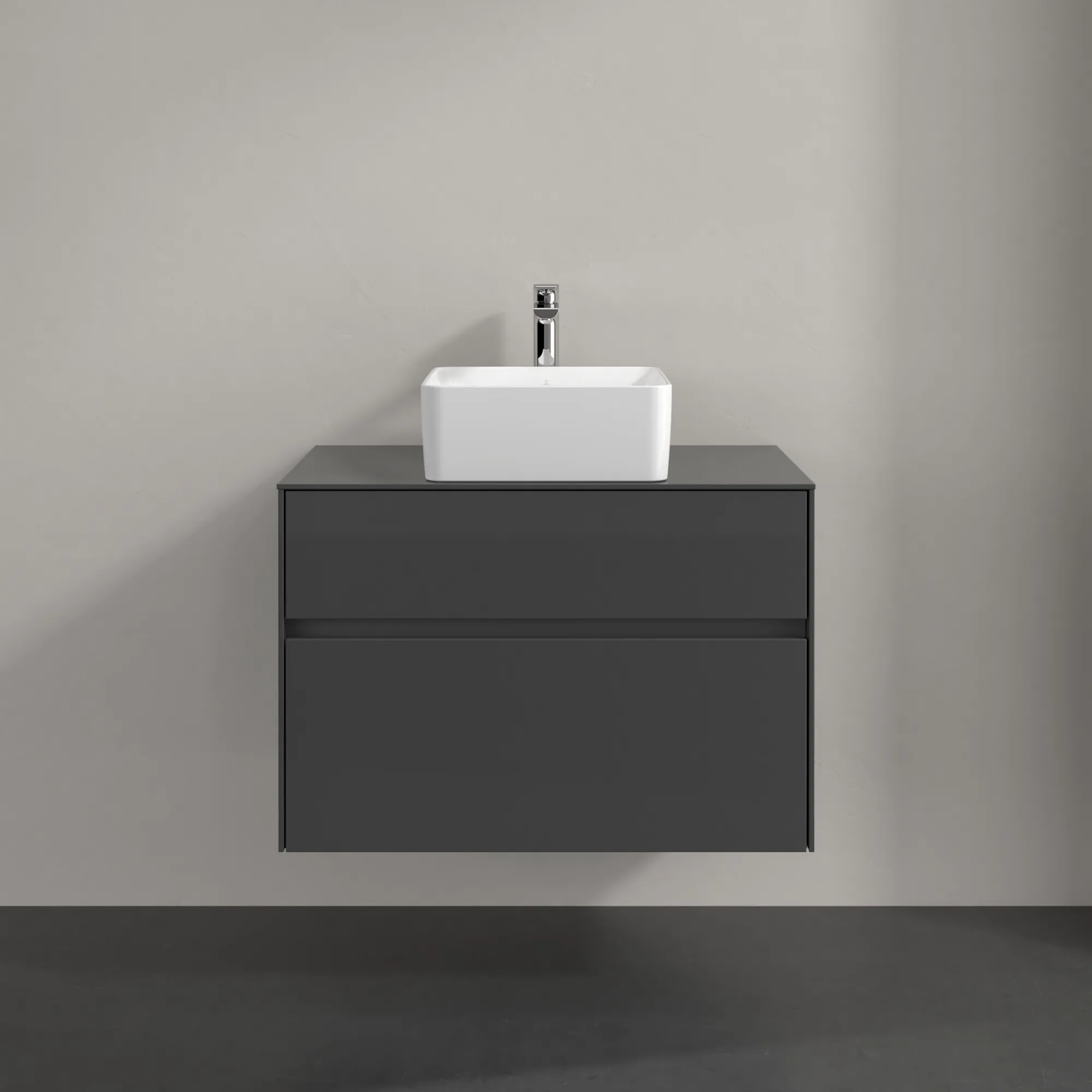 Villeroy & Boch Waschbeckenunterschrank Collaro C03700, Eckig Glossy Grey, 800x548x500mm, mit SoftClosing, 2 Auszügen, mittigem Waschbecken Villeroy & Boch Waschbeckenunterschrank Collaro C03700, Eckig Glossy Grey, 800x548x500mm, mit SoftClosing, 2 Auszügen, mittigem Waschbecken