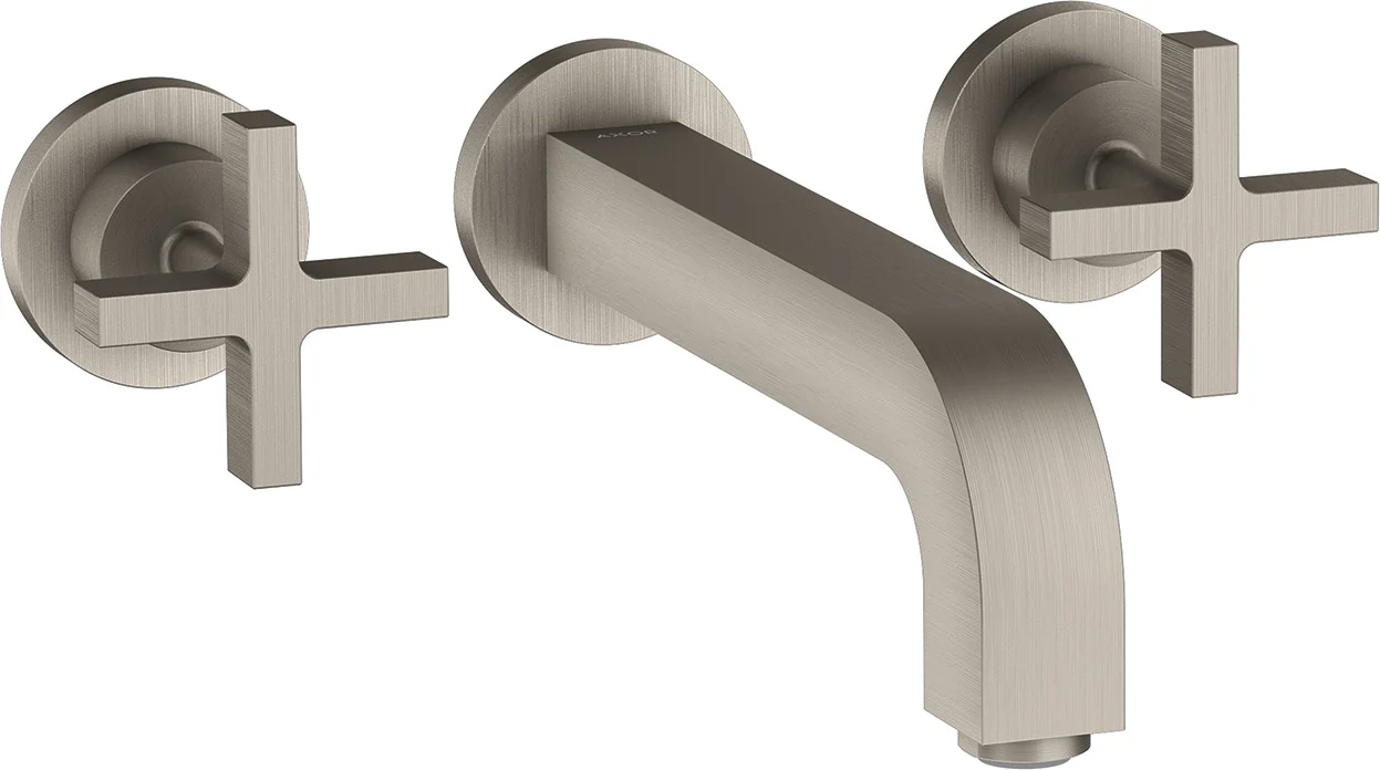 Hansgrohe AXOR Citterio 3-Loch Waschtischarmatur Unterputz, Ausladung 222 mm, Kreuzgriff, Normalstrahl, max. Durchfluss 5 l/min, Edelstahl Optic