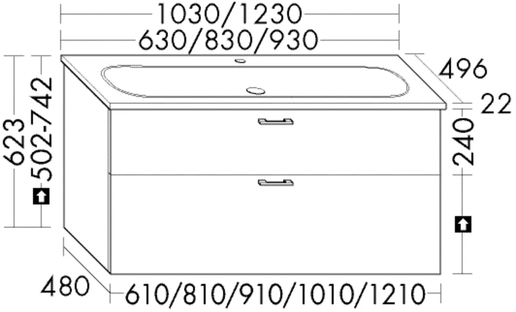 burgbad Badmöbelset „Sys30“ Stangengriff, Chrom (140 / 397 mm), in Tectona Dekor Zimt