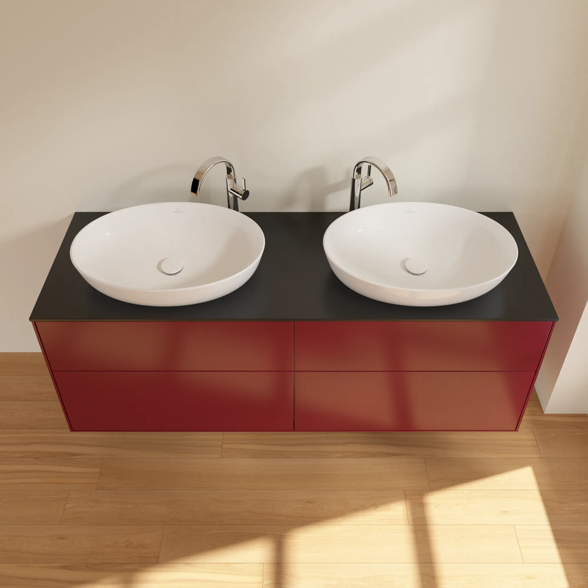 Villeroy & Boch Waschtischunterschrank „Finion“ für Schrankwaschtisch 1600 × 603 × 501 mm Peony Matt Lacquer, mit Hahnlochbohrung, für links und rechts Villeroy & Boch Waschtischunterschrank „Finion“ für Schrankwaschtisch 1600 × 603 × 501 mm Peony Matt Lacquer, mit Hahnlochbohrung, für links und rechts