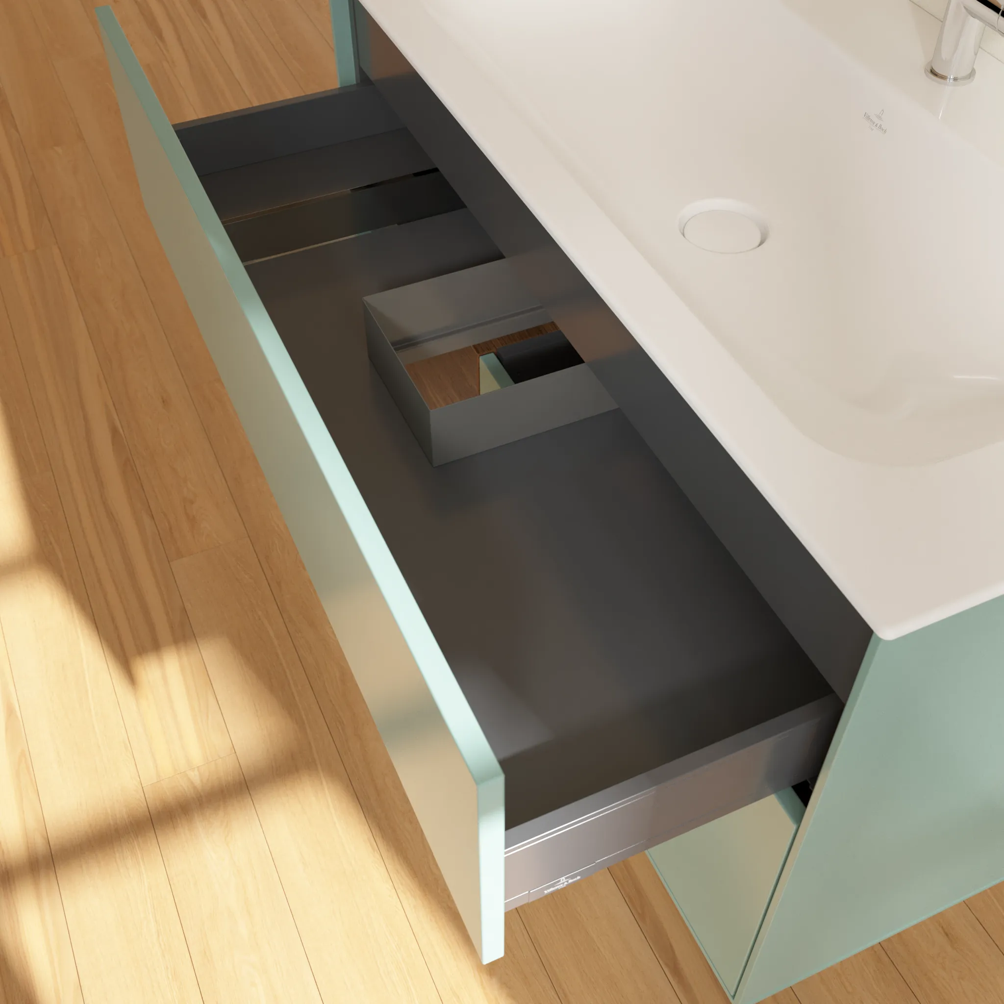 Villeroy & Boch Finion Waschbeckenunterschrank F03 996x591x498mm Olive Matt Lacquer/Walnut Veneer Villeroy & Boch Finion Waschbeckenunterschrank F03 996x591x498mm Olive Matt Lacquer/Walnut Veneer
