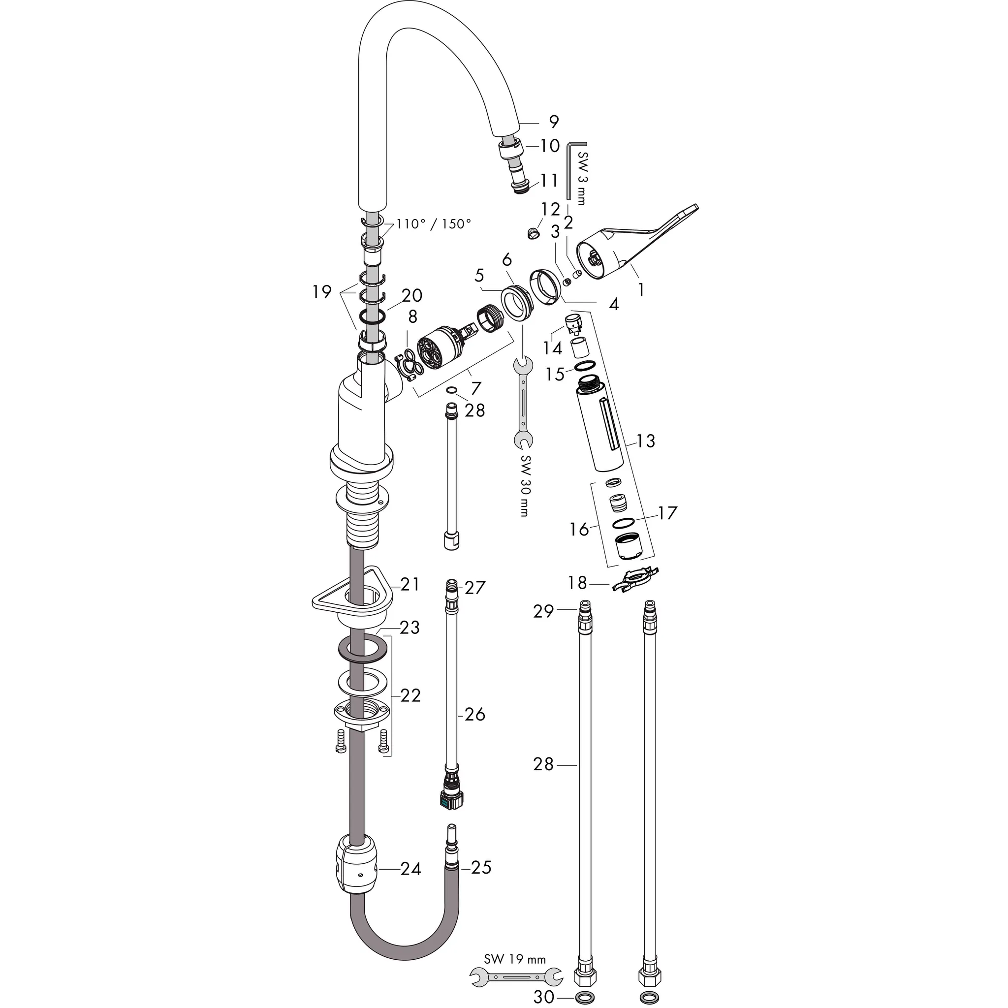 Spültischmischer Axor Citterio chrom mit Ausziehbrause Spültischmischer Axor Citterio chrom mit Ausziehbrause