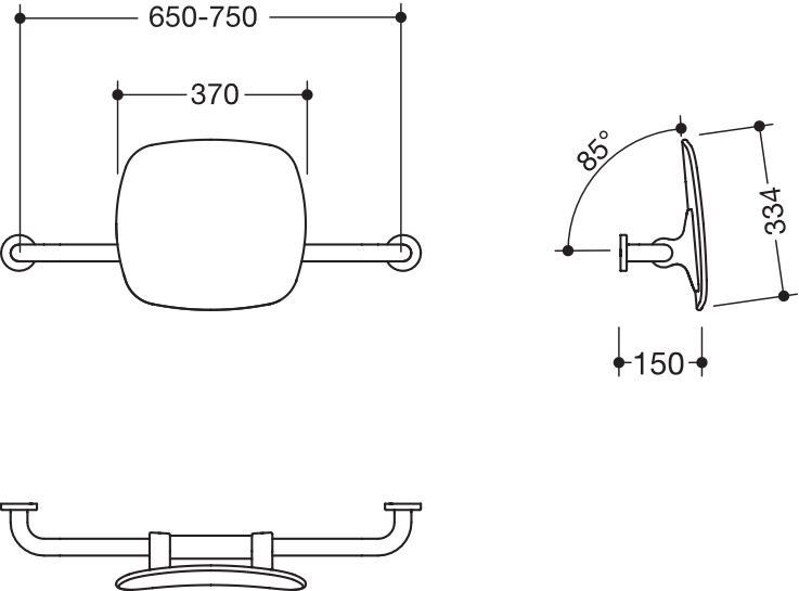 Rückenstütze Fb 90 EM, WA 150mm Wandmontage, BM211.2 reinweiß