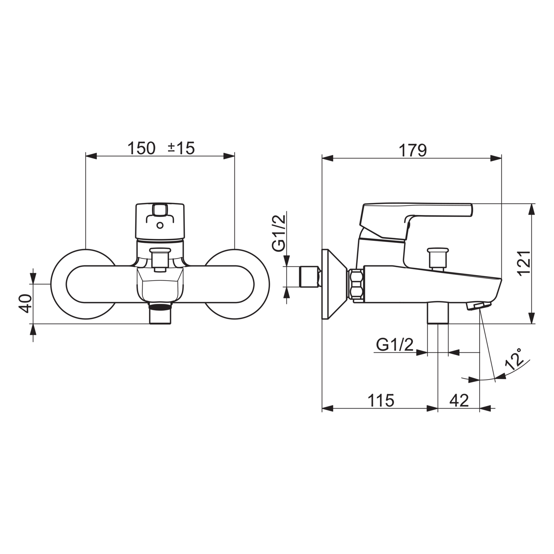 HA Einhebelmischer Wannenfüll- und Brausebatterie HANSAPALENO 5645 Ausladung 164 mm DN15 Chrom