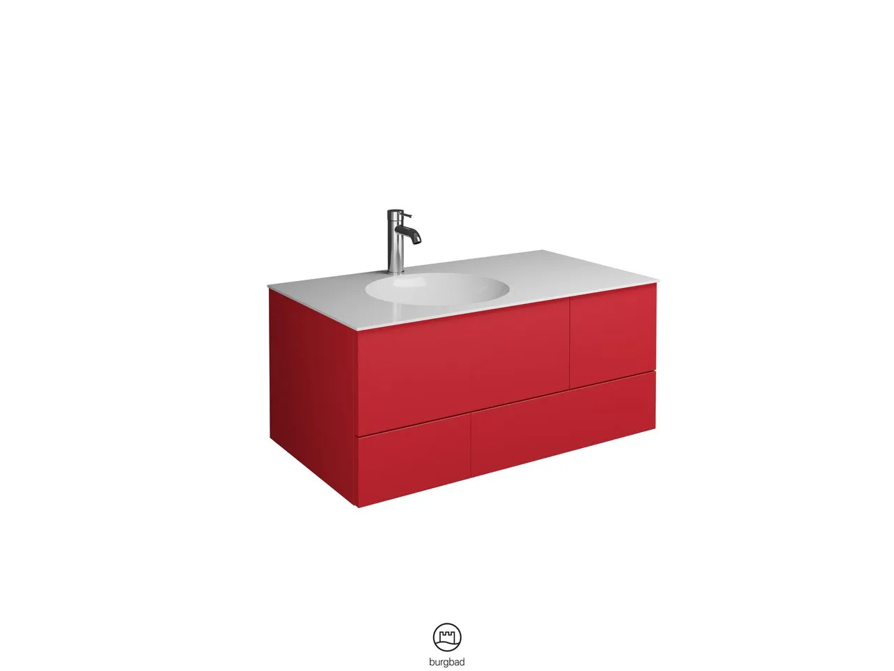 Coco Mineralguss-Waschtisch inkl. Waschtischunterschrank, 90 x 370 mm Muldentiefe, 1 Schublade oben mit Siphonausschnitt, 1 Schublade unten, 1 Metallbox, inkl. burgbad cleanFlow, H: 406 mm, B: 906 mm, T: 505 mm