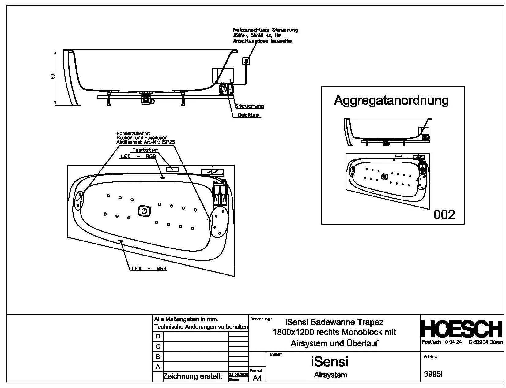 Hoesch Whirlwanne „iSensi“ Monolith mit Airsystem „iSensi“ trapez 180 × 120 cm, rechts in Weiß (glänzend) / Schwarz (matt) Hoesch Whirlwanne „iSensi“ Monolith mit Airsystem „iSensi“ trapez 180 × 120 cm, rechts in Weiß (glänzend) / Schwarz (matt)