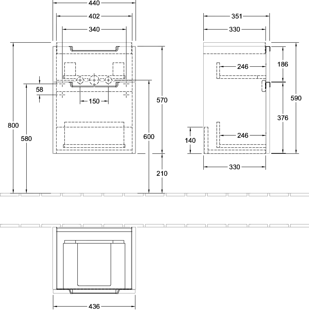 Villeroy & Boch Waschtischunterschrank „Subway 2.0“ 440 × 590 × 351 mm Volcano Black, für Becken mittig, ohne Beleuchtung Villeroy & Boch Waschtischunterschrank „Subway 2.0“ 440 × 590 × 351 mm Volcano Black, für Becken mittig, ohne Beleuchtung