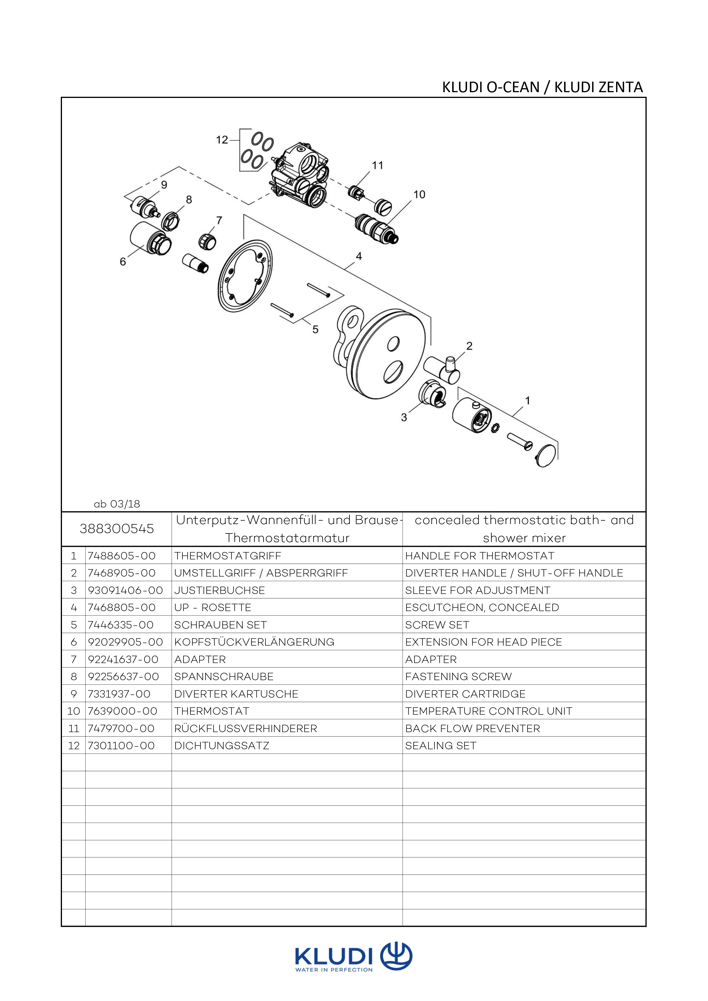 ZENTA Unterputz-Wannen-/Brause-Thermostatarmatur Feinbau-Set mit Funktionseinheit chrom