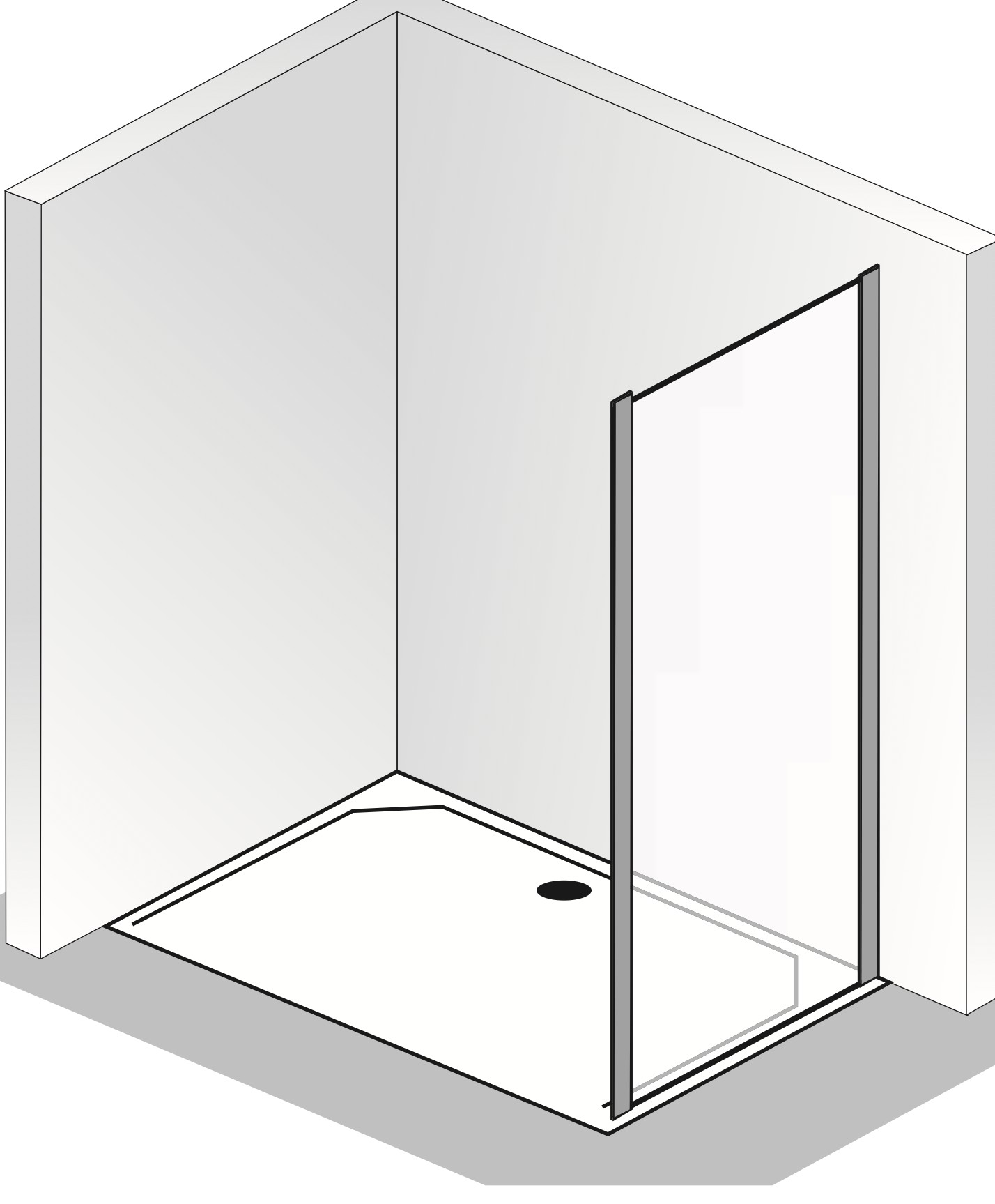 HSK gerahmte Seitenwand für Schiebetür „Favorit“ Glas Mattierung mittig (65 cm), Profile Alu Silber-matt, für #Türbreite#, H: 1850 mm HSK gerahmte Seitenwand für Schiebetür „Favorit“ Glas Mattierung mittig (65 cm), Profile Alu Silber-matt, für #Türbreite#, H: 1850 mm