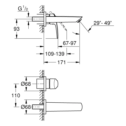 2-Loch-Waschtischbatterie Eurosmart 29337_3, Fertigmontageset für 23 571, Metall-Hebelgriff, Ausladung 171 mm, ohne Unterputz-Einbaukörper, chrom 2-Loch-Waschtischbatterie Eurosmart 29337_3, Fertigmontageset für 23 571, Metall-Hebelgriff, Ausladung 171 mm, ohne Unterputz-Einbaukörper, chrom
