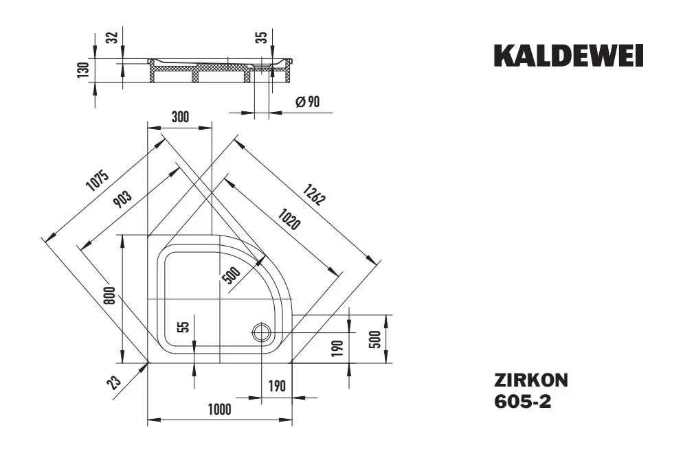 Kaldewei ZIRKON MIT WANNENTRÄGER Duschfläche, warm grey 60, 1000x800x35 mm, Viertelkreisform, erhöhter Einbau, Eckablauf Kaldewei ZIRKON MIT WANNENTRÄGER Duschfläche, warm grey 60, 1000x800x35 mm, Viertelkreisform, erhöhter Einbau, Eckablauf