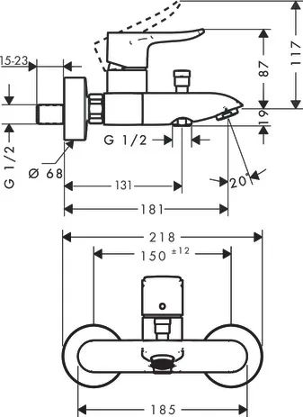 Wannenmischer Aufputz Metris DN15 chrom Wannenmischer Aufputz Metris DN15 chrom