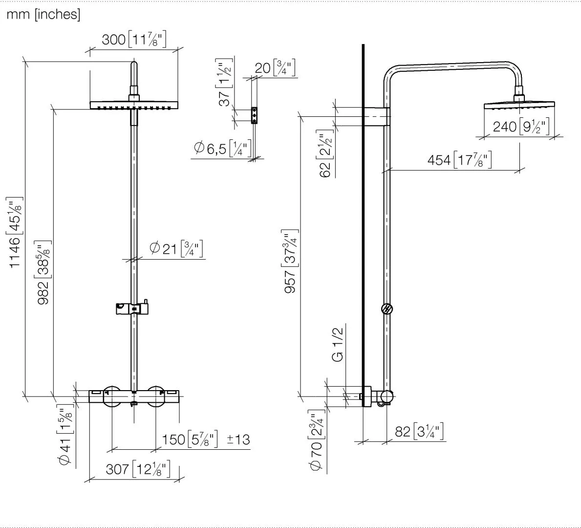 Dornbracht Showerpipe SERIENSPEZIFISCH mit Brause-Thermostat, Chrom, 300 x 240 mm, Höhe bis Regenbrause 982 mm Dornbracht Showerpipe SERIENSPEZIFISCH mit Brause-Thermostat, Chrom, 300 x 240 mm, Höhe bis Regenbrause 982 mm