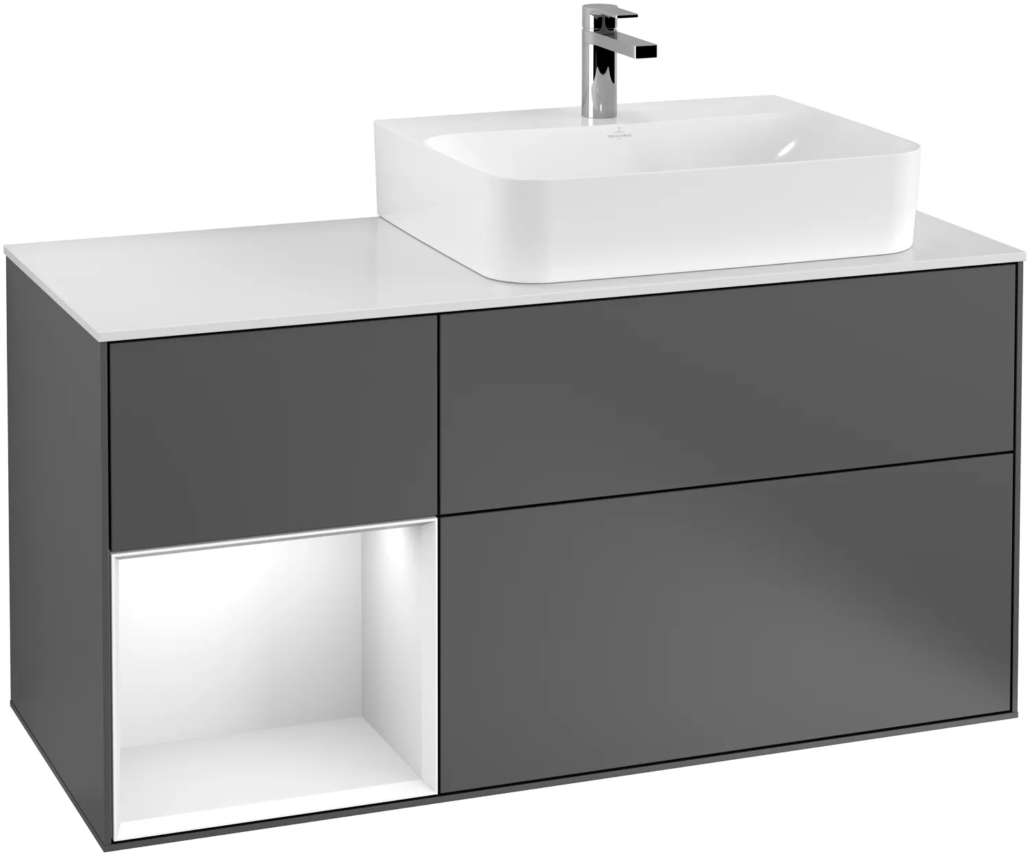 Villeroy & Boch Waschtischunterschrank „Finion“ für Schrankwaschtisch 120 × 60,3 × 50,1 cm 3 Schubladen, für Waschtischposition rechts, inkl. Beleuchtung in rechts