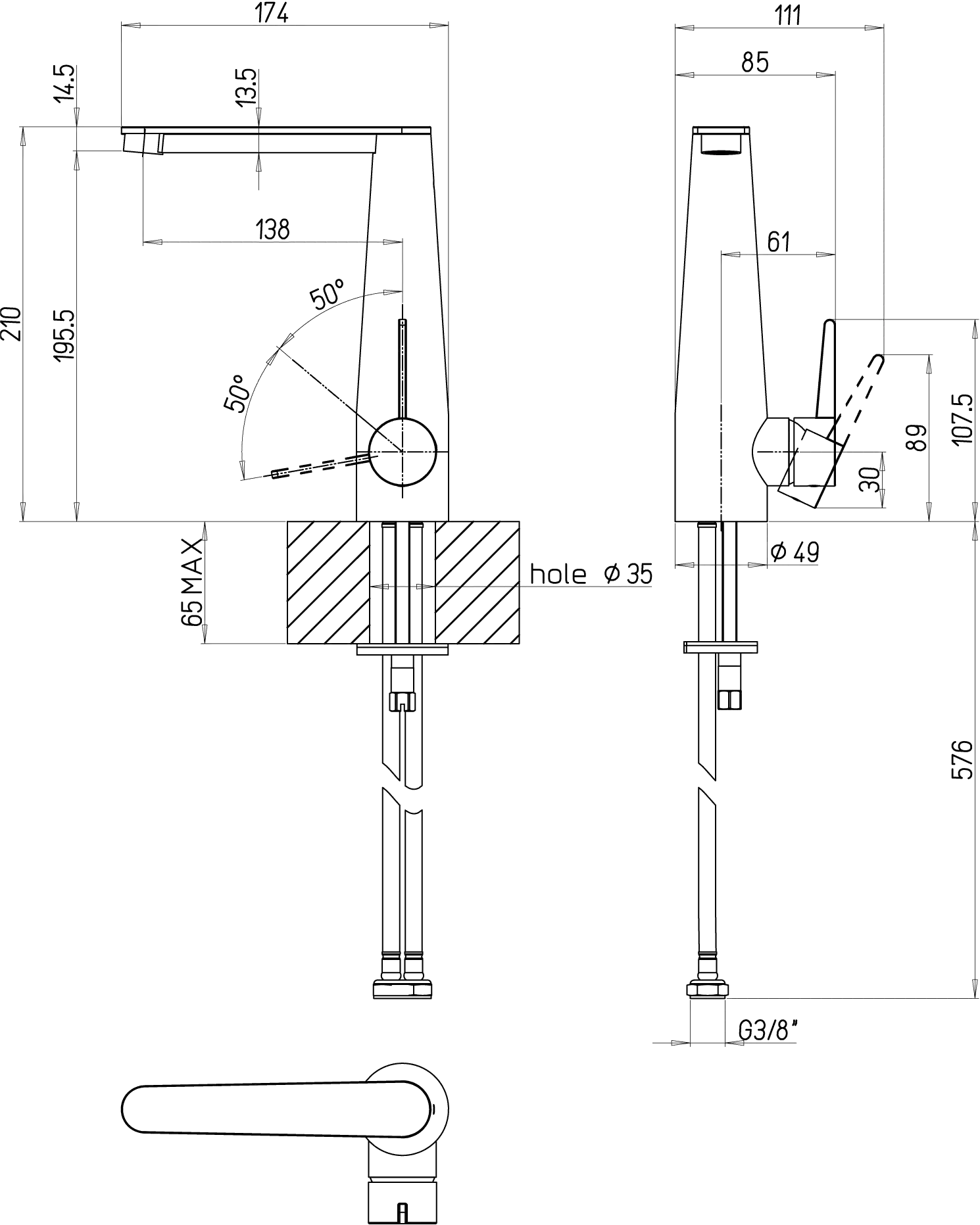 Einhand-Waschtischarmatur „Conum“ 17,4 cm Ausladung 138 mm